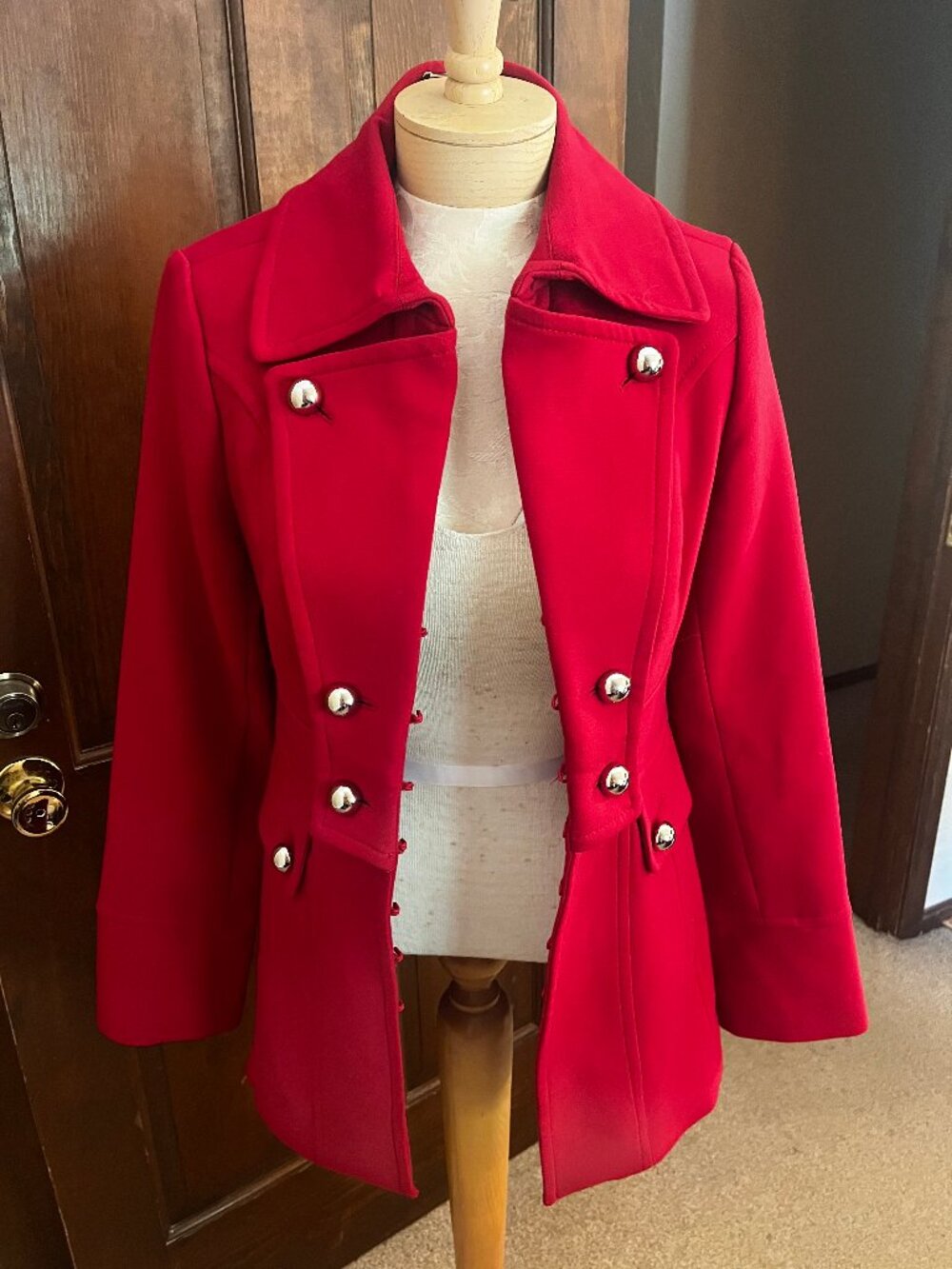 White House Black Market Red Military Coat Size S